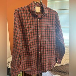 Billy Reid Red and Blue Plaid Casual Button Down Shirt